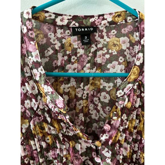 Torrid Womens Floral Chiffon Sheer Blouse Size 3X Button Down Feminine - Picture 5 of 8
